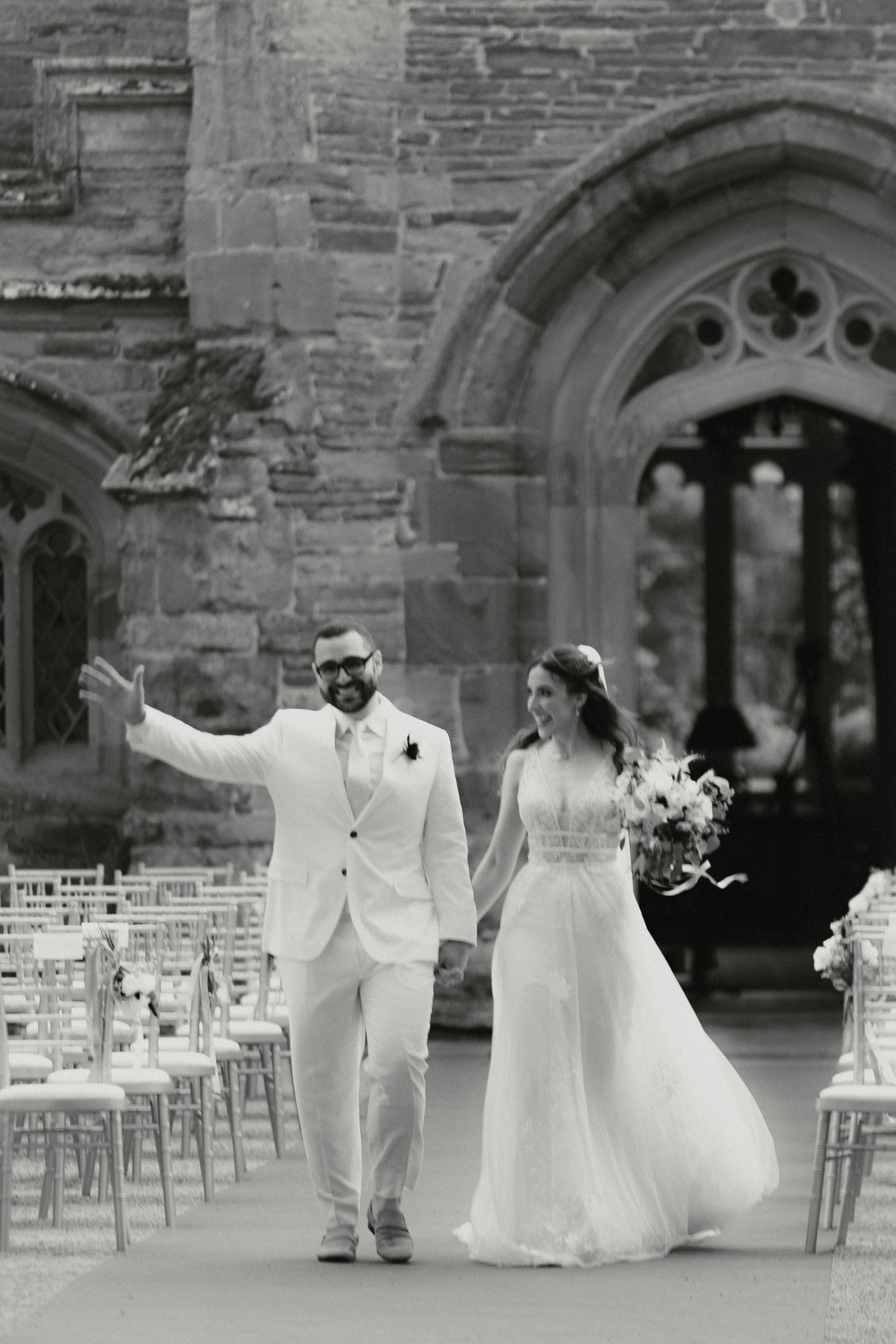 Black-and-white portrait of a couple at an Azoos Events wedding