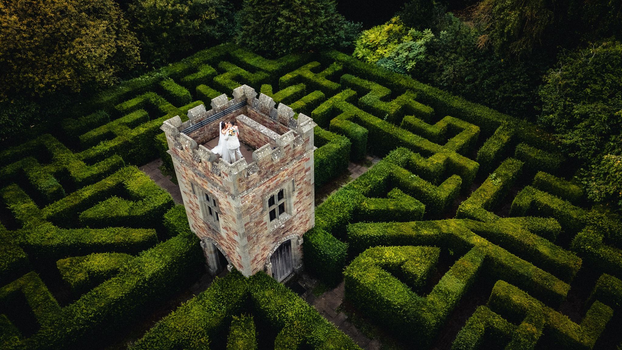 Aerial view of a wedding venue produced by Azoos Events